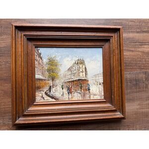 Vintage Paris Street Scene Oil Painting Impasto Wood Frame Impressionist 8x10